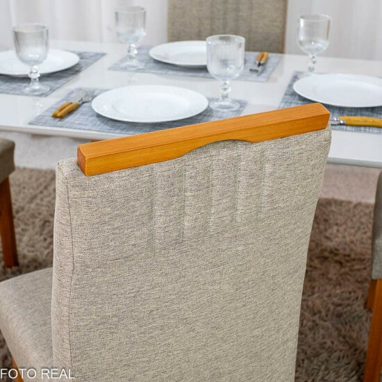 Mesa Moscou 120x80 Cinamomo/Vidro Off + 4 Cadeiras Atlanta Linho Bege Madeira Minas Plac - Entregue Montada