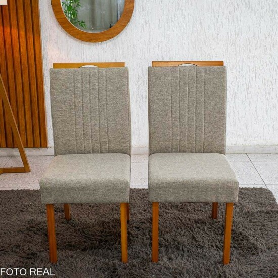 Mesa Moscou 120x80 Cinamomo/Vidro Off + 4 Cadeiras Atlanta Linho Bege Madeira Minas Plac - Entregue Montada