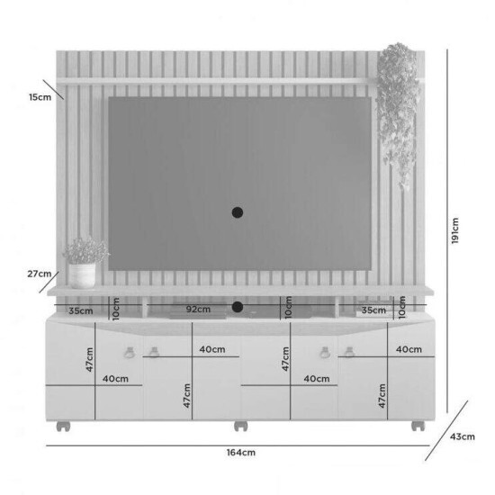 Home 1,69m Conceito Cinamomo/Off com Detalhe Ripado para TV at� 65\" - JCM