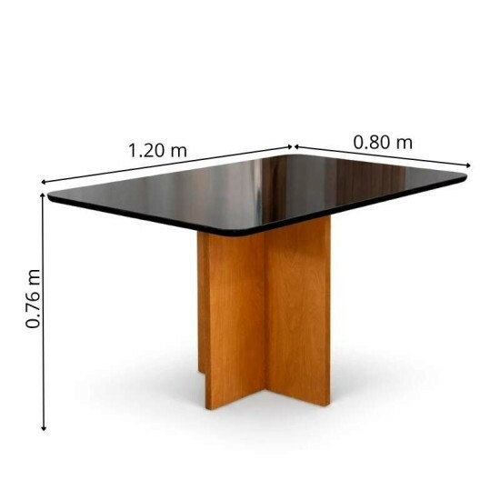 Mesa Moscou 120x80 Vidro Preto/Base Cinamomo - Minas Plac + 4 Cadeiras Lisboa Veludo Preto 504 Madeira Art Assento - Entregue Montada
