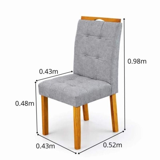 Mesa Moscou 120x80 Vidro Off/Base Cinamomo + 4 Cadeiras Londres Linho Cinza Madeira Minas Plac - Entregue Montada