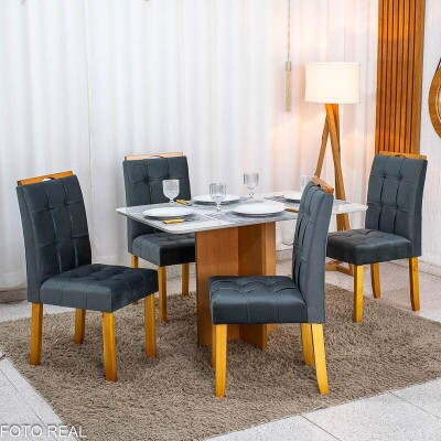Mesa de Jantar Moscou 120x80 Vidro Off Base Cinamomo + 4 Cadeiras Londres Veludo Chumbo Minas Plac - Entregue Montada