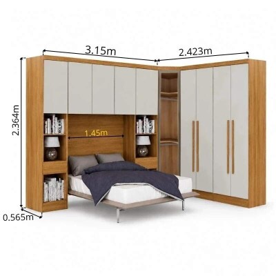 Modulado Casal Cumaru/Fendi Fosco 1 Guarda-Roupa Rizon New 4 Pts + 2 Criado Rizon + 1 Canto Obl�quo Rizon C/Porta de Vidro + 1 A�reo 3 portas Rizon - Novo Horizonte