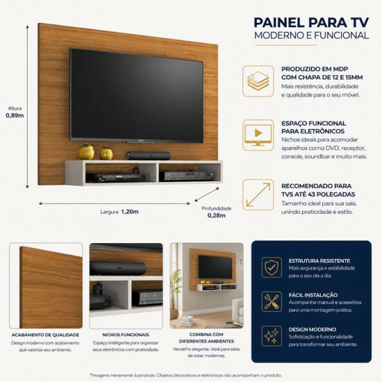 Painel Eros 1.20m Freij�/Off White TVs at� 43 Polegadas - Not�vel
