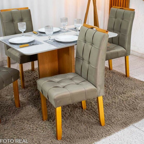 Mesa Moscou 120x80 Vidro Off/Base Cinamomo + 4 Cadeiras Londres Veludo Avel� Madeira Minas Plac - Entregue Montada