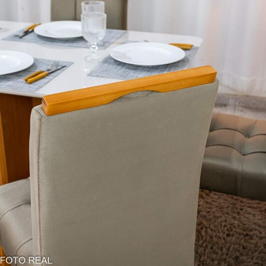 Mesa Moscou 120x80 Vidro Off/Base Cinamomo + 4 Cadeiras Londres Veludo Avel� Madeira Minas Plac - Entregue Montada