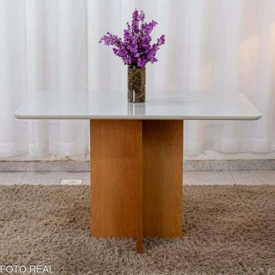 Mesa Moscou 120x80 Vidro Off/Base Cinamomo + 4 Cadeiras Londres Veludo Avel� Madeira Minas Plac - Entregue Montada