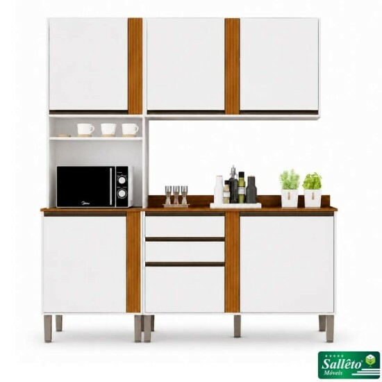 Torre Quente Cozinha P�rola + Balc�o 1.20m + A�reo 2 Portas 1.20m Branco/Cinamomo - Sall�to