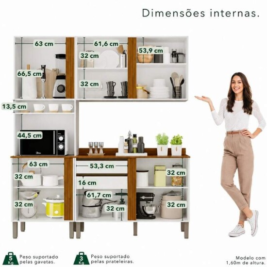 Torre Quente Cozinha P�rola + Balc�o 1.20m + A�reo 2 Portas 1.20m Branco/Cinamomo - Sall�to