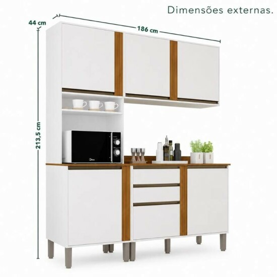 Torre Quente Cozinha P�rola + Balc�o 1.20m + A�reo 2 Portas 1.20m Branco/Cinamomo - Sall�to
