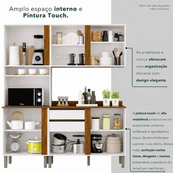 Torre Quente Cozinha P�rola + Balc�o 1.20m + A�reo 2 Portas 1.20m Branco/Cinamomo - Sall�to