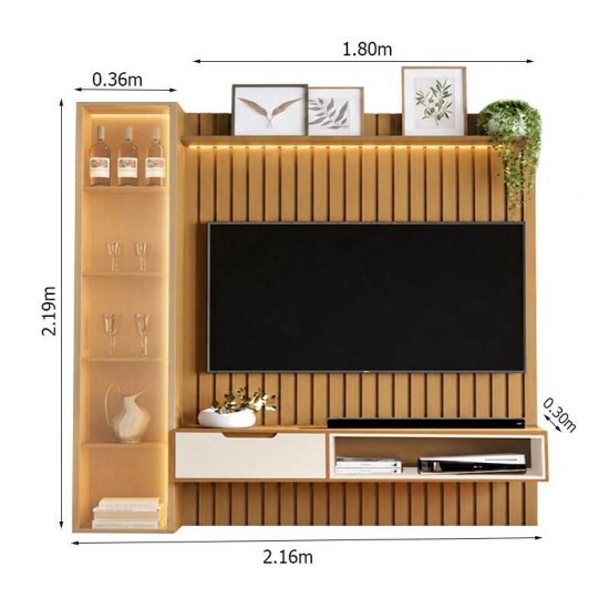 Combo Painel Ripado Plus Modular Nature + Nicho Tucum� Nature/Off + Torre Modular 2.2 Nature + Prateleira Luci Nature Larg. 2.16m - JB Bechara