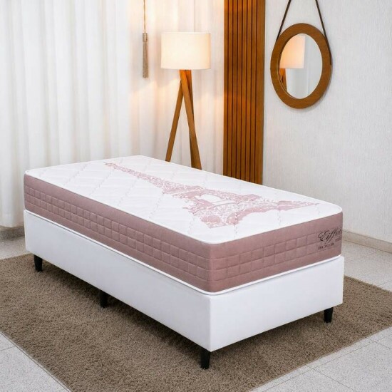 Colch�o Solteiro Molas Ensacadas Eiffel Anjos + Base Box Solteiro Korino Branca Ortobel - 88x188x63 cm