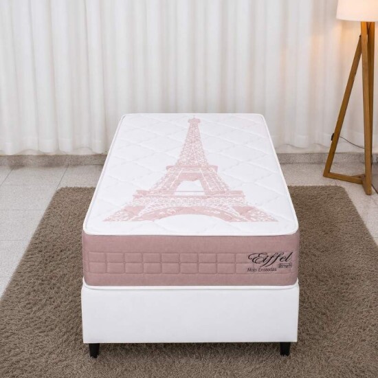Colch�o Solteiro Molas Ensacadas Eiffel Anjos + Base Box Solteiro Korino Branca Ortobel - 88x188x63 cm