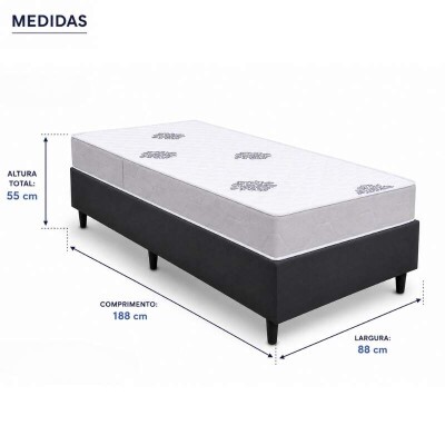 Colch�o Solteiro Ortop�dico Confort Premium Inovaflex + Base Box Solteiro Korino Preto Ortobel - 88x188x55 cm