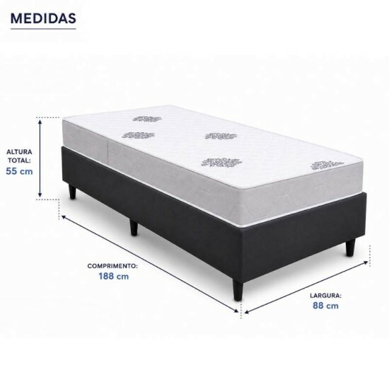 Colch�o Solteiro Ortop�dico Confort Premium Inovaflex + Base Box Solteiro Korino Preto Ortobel - 88x188x55 cm