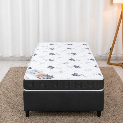 Colch�o Solteiro Espuma Lestespuma + Base Box Solteiro Korino Preto Ortobel - 88x188x51 cm