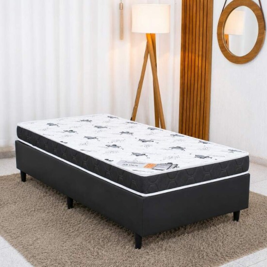Colch�o Solteiro Espuma Lestespuma + Base Box Solteiro Korino Preto Ortobel - 88x188x51 cm