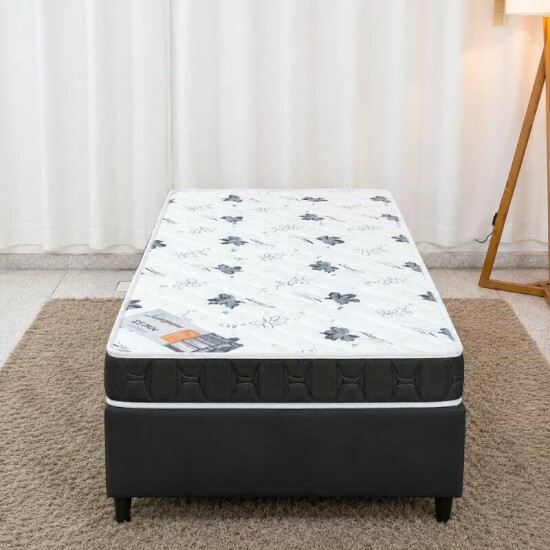 Colch�o Solteiro Espuma Lestespuma + Base Box Solteiro Korino Preto Ortobel - 88x188x51 cm