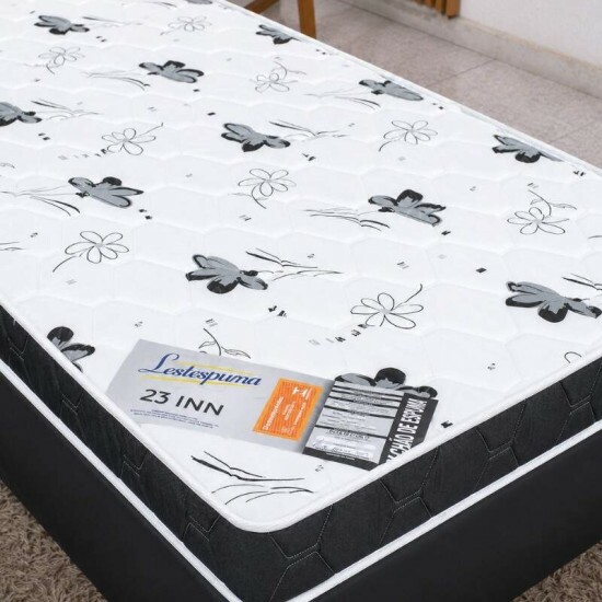 Colch�o Solteiro Espuma Lestespuma + Base Box Solteiro Korino Preto Ortobel - 88x188x51 cm