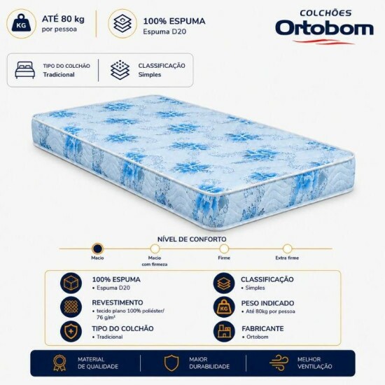 Colch�o Solteiro Espuma Dream Soft Ortobom + Base Box Solteiro Korino Preto Ortobel - 88x188x49