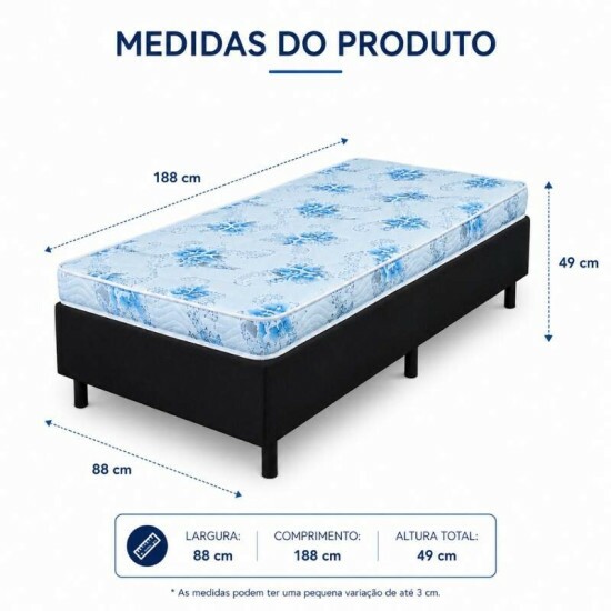 Colch�o Solteiro Espuma Dream Soft Ortobom + Base Box Solteiro Korino Preto Ortobel - 88x188x49