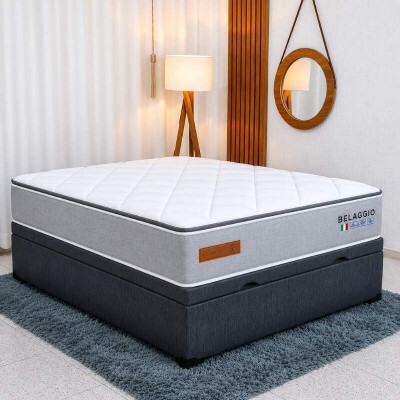 Colch�o Casal Belaggio Molas Ensacadas - Bianchi Colch�es + Base Box Ba� Casal Prime Confort Linh�o Petr�leo Blindado - Issacar 138x188x77 | Suporta at� 400kg