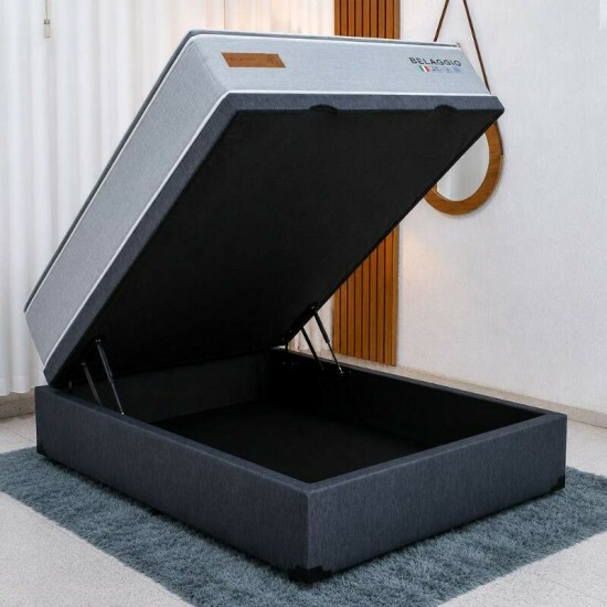 Colch�o Casal Molas Ensacadas Belaggio Bianchi Colch�es + Base Box Casal Ba� Prime Confort Linh�o Petr�leo Blindado Issacar - 138x188x77