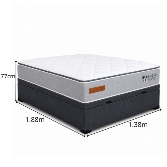 Colch�o Casal Molas Ensacadas Belaggio Bianchi Colch�es + Base Box Casal Ba� Prime Confort Linh�o Petr�leo Blindado Issacar - 138x188x77