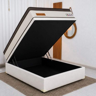 Colch�o Casal Molas Ensacadas Ibiza Bianchi + Base Box Ba� Casal Confort Linh�o Palha Blindado Issacar - 138x188x78