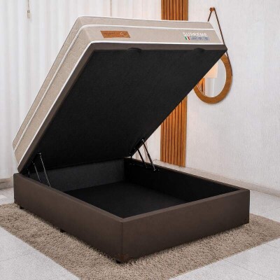 Colch�o Casal Molas Ensacadas Supreme Bianchi + Base Box Casal Ba� Prime Confort Sued Marrom Blindado Issacar - 138x188x70