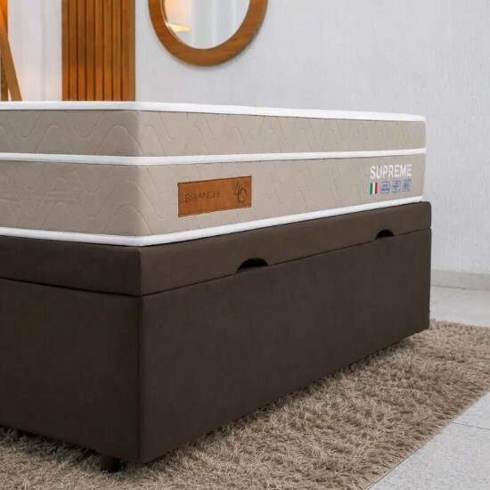 Colch�o Casal Molas Ensacadas Supreme Bianchi + Base Box Ba� Casal Confort Sued Marrom Blindado Issacar - 138x188x70
