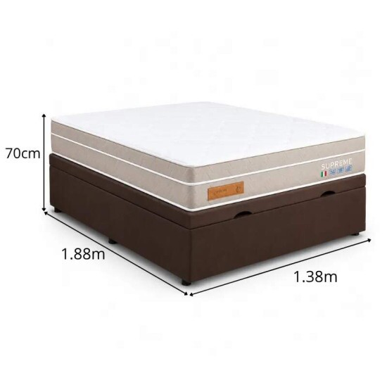 Colch�o Casal Molas Ensacadas Supreme Bianchi + Base Box Ba� Casal Confort Sued Marrom Blindado Issacar - 138x188x70