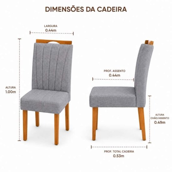 Caixa 2 Cadeiras Gabi Linho Cinza B Escuro Estrutura Madeira - Bom Lar - Entregue Montada
