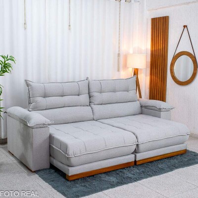 Sof� Retr�til Reclin�vel Ita�na 2.50m Linho Cinza 461 - Molas Ensacadas