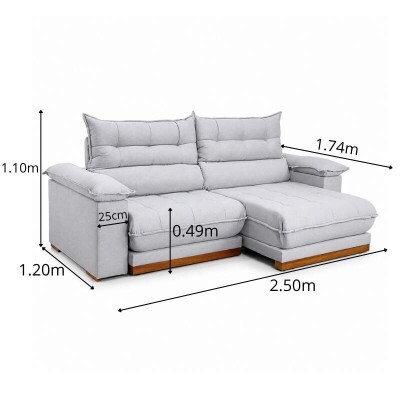 Sof� Retr�til Reclin�vel Ita�na 2.50m Linho Cinza 461 - Molas Ensacadas