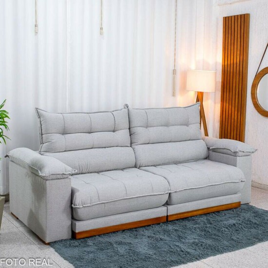 Sof� Retr�til Reclin�vel Ita�na 2.50m Linho Cinza 461 - Molas Ensacadas