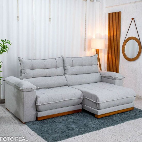 Sof� Retr�til Reclin�vel Ita�na 2.50m Linho Cinza 461 - Molas Ensacadas
