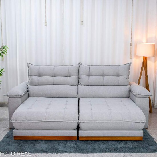 Sof� Retr�til Reclin�vel Ita�na 2.50m Linho Cinza 461 - Molas Ensacadas