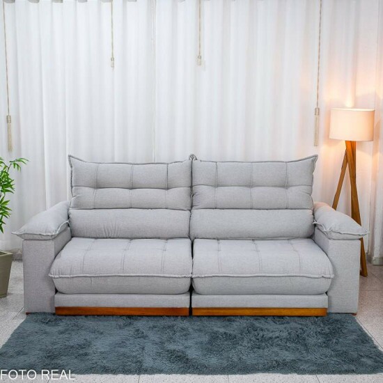 Sof� Retr�til Reclin�vel Ita�na 2.50m Linho Cinza 461 - Molas Ensacadas