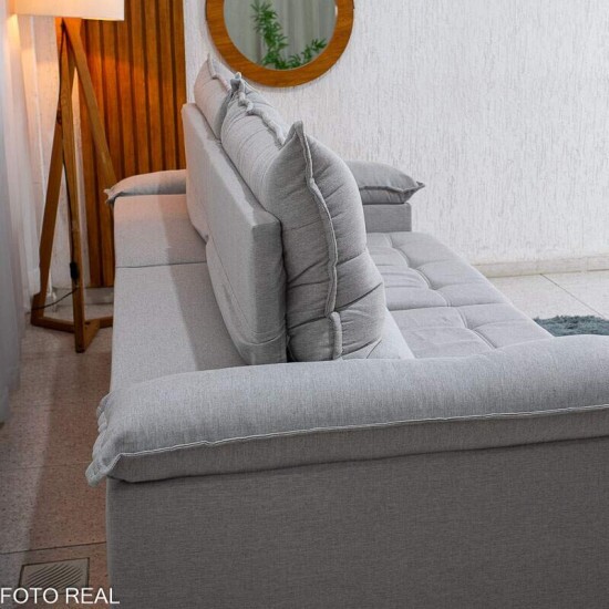 Sof� Retr�til Reclin�vel Ita�na 2.50m Linho Cinza 461 - Molas Ensacadas