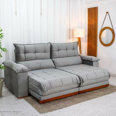 Sof� Retr�til Reclin�vel Ita�na 2.50m Veludo Prata 321 - Molas Ensacadas