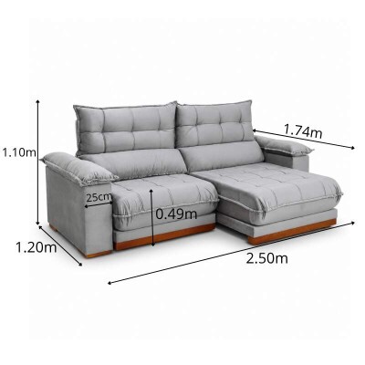 Sof� Retr�til Reclin�vel Ita�na 2.50m Veludo Prata 321 - Molas Ensacadas