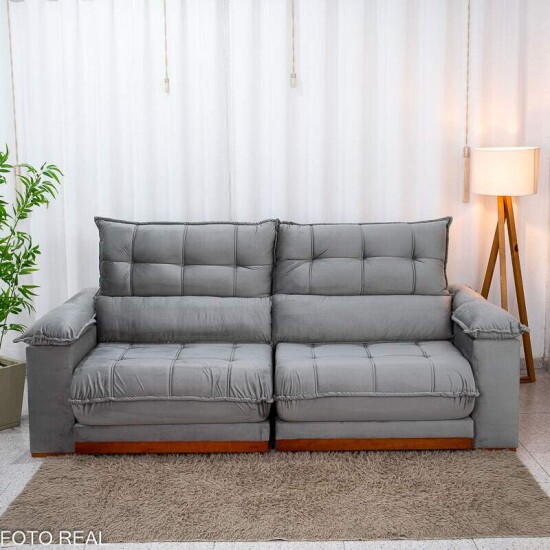 Sof� Retr�til Reclin�vel Ita�na 2.50m Veludo Prata 321 - Molas Ensacadas