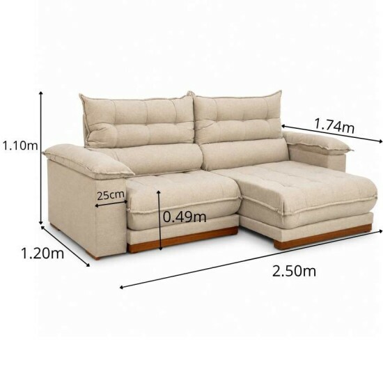 Sof� Retr�til Reclin�vel Ita�na 2.50m Linho Bege 459 - Molas Ensacadas