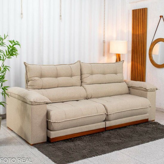 Sof� Retr�til Reclin�vel Ita�na 2.50m Linho Bege 459 - Molas Ensacadas