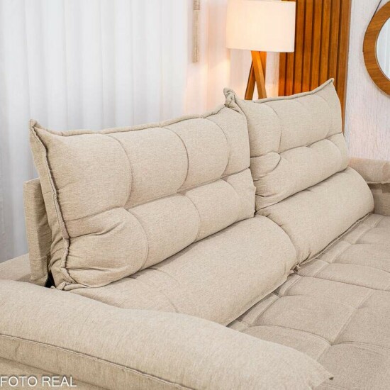 Sof� Retr�til Reclin�vel Ita�na 2.50m Linho Bege 459 - Molas Ensacadas