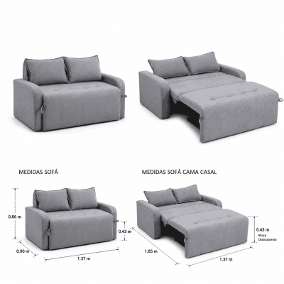 Sof� Cama Amora New Linho Cinza 250/487 - 1,37m