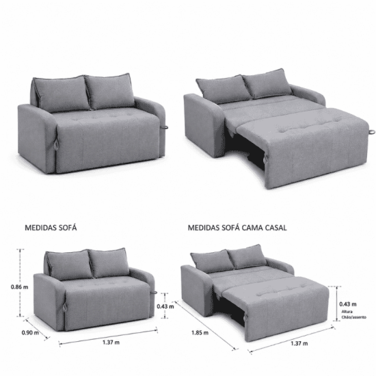 Sof� Cama Amora New Larg. 1.37m Linho Cinza 250/487