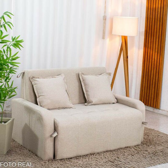 Sof� Cama Amora New Larg. 1.37m Linho Bege 488 C/Almofada
